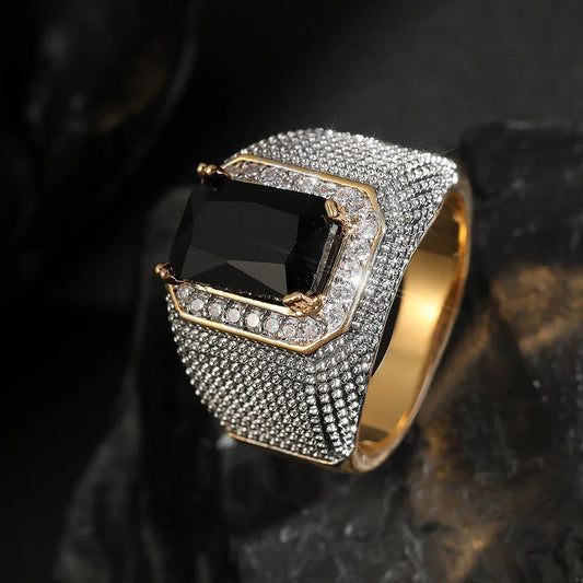 Gold & Silver Black Gem Ring-Maryam Jewelry