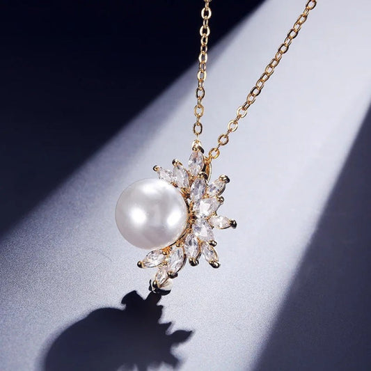 Vintage Gold Pearl Petal Necklace-Maryam Jewelry