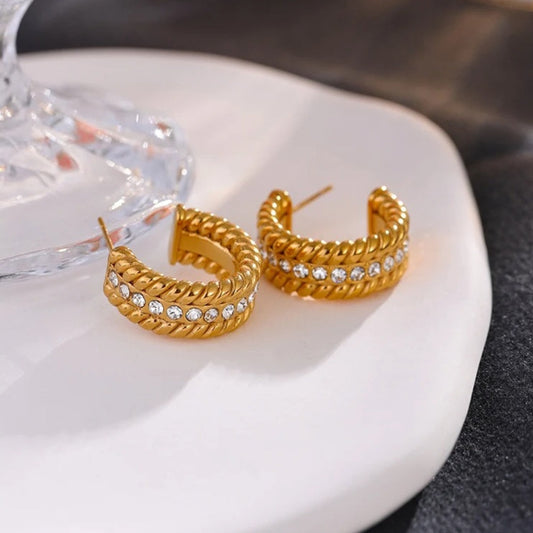 Vintage Twisted Gold Sparkle Earrings-Maryam Jewelry