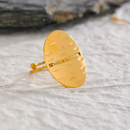 Vintage Oval Shield Gold Adjustable Ring-Maryam Jewelry