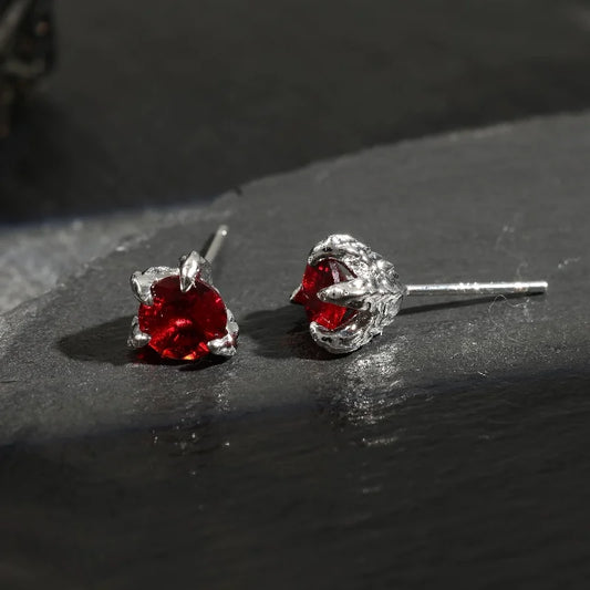 Vintage Silver Red Claw Stud Earrings-Maryam Jewelry