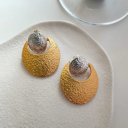 Vintage Gold & Silver Two-Tone Moon Stud Earrings-Maryam Jewelry