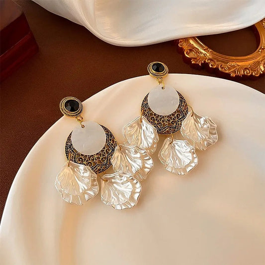 Vintage Pearl Petal Drop Earrings-Maryam Jewelry