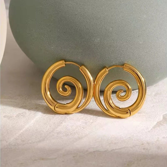 Vintage Spiral Twist Gold Hoop Earrings-Maryam Jewelry