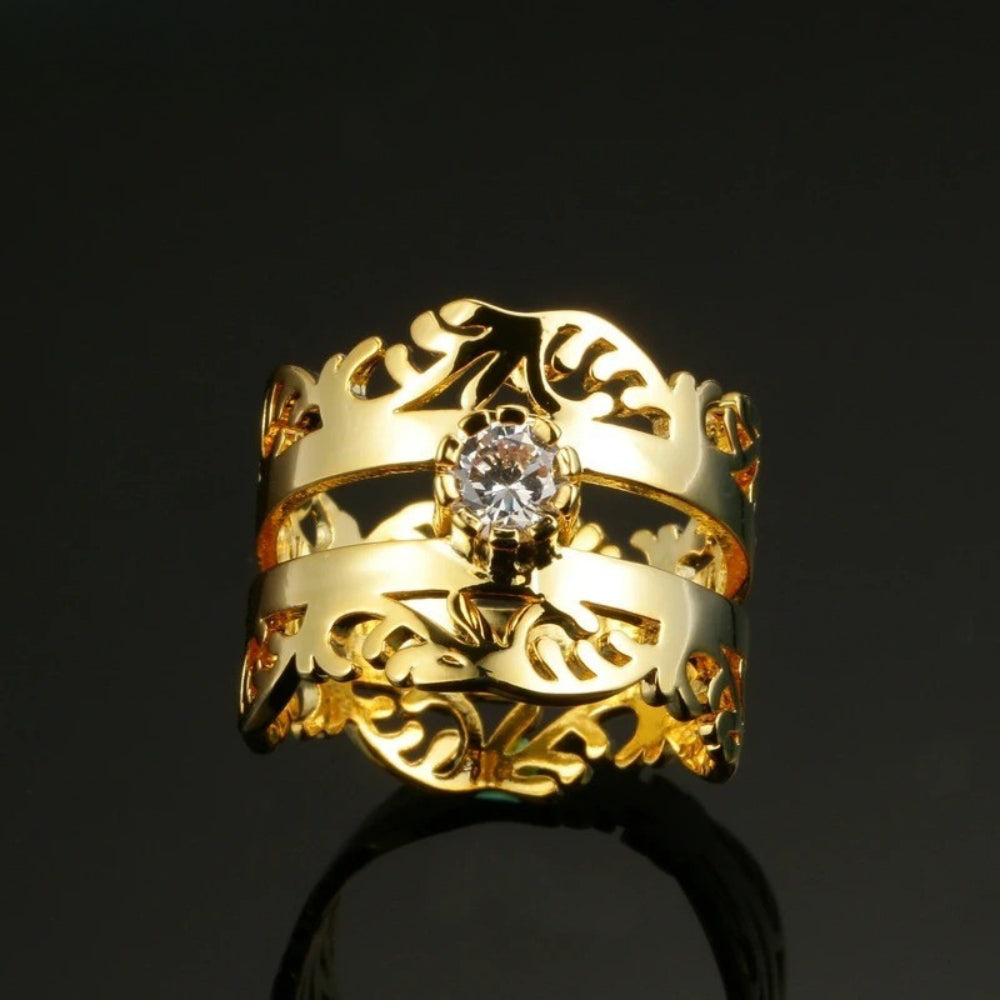 Antique-Style Gold Openwork Floral Ring-Maryam Jewelry
