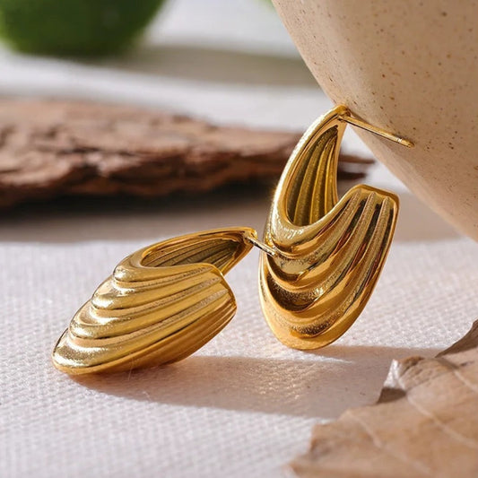 Vintage Gold Geometric Stripe Earrings-Maryam Jewelry