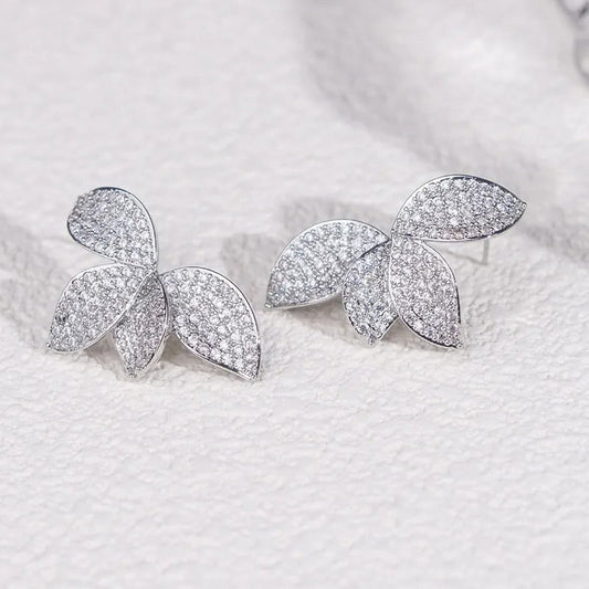 Vintage Crystal Leaf Stud Earrings-Maryam Jewelry