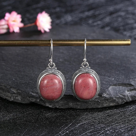Vintage Silver Pink Stone Earrings-Maryam Jewelry