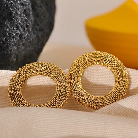 Vintage Gold Mesh Circle Earrings-Maryam Jewelry