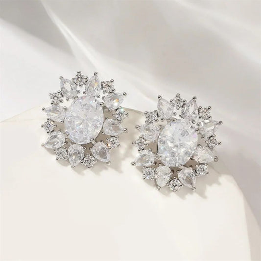Vintage Silver Crystal Stud Earrings-Maryam Jewelry