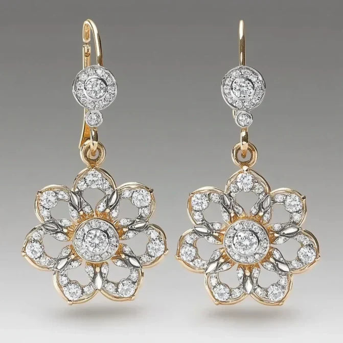 Vintage Crystal Flower Mandala Earrings-Maryam Jewelry