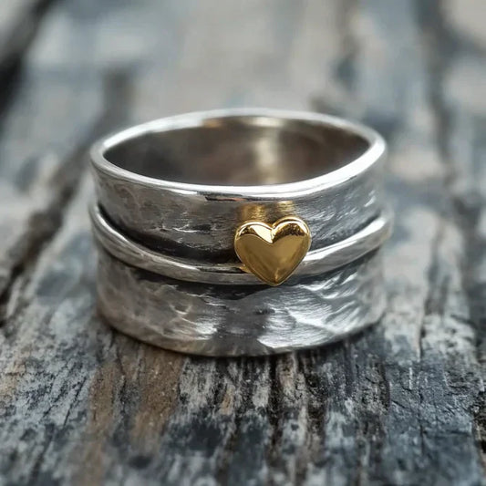 Vintage Golden Heart Silvered Ring-Maryam Jewelry