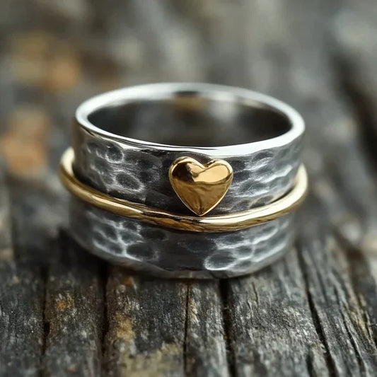 Vintage Golden Heart Line Silvered Ring-Maryam Jewelry