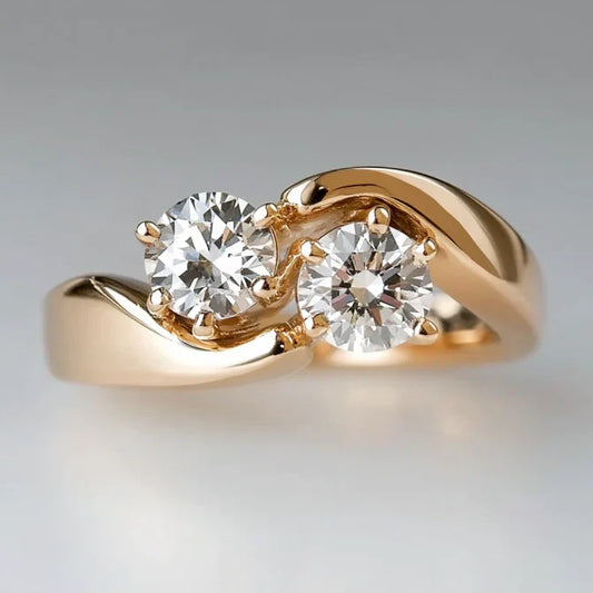 Vintage Wavy Zirconia Gold Ring-Maryam Jewelry