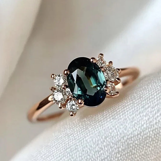 Vintage Blue Oval Zirconia Gold Ring-Maryam Jewelry